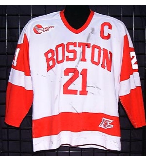 Custom NCAA 1998-99 Boston University Terriers BU 21 Tommi Degerman Hockey Jersey Home White